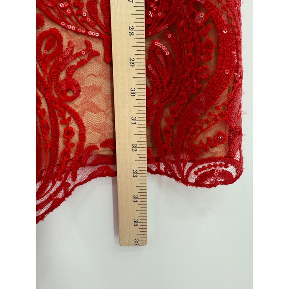 Free People Dress 8 Red Lace Sequins Holiday Party Cocktail Event Date Slip - Picture 9 of 10